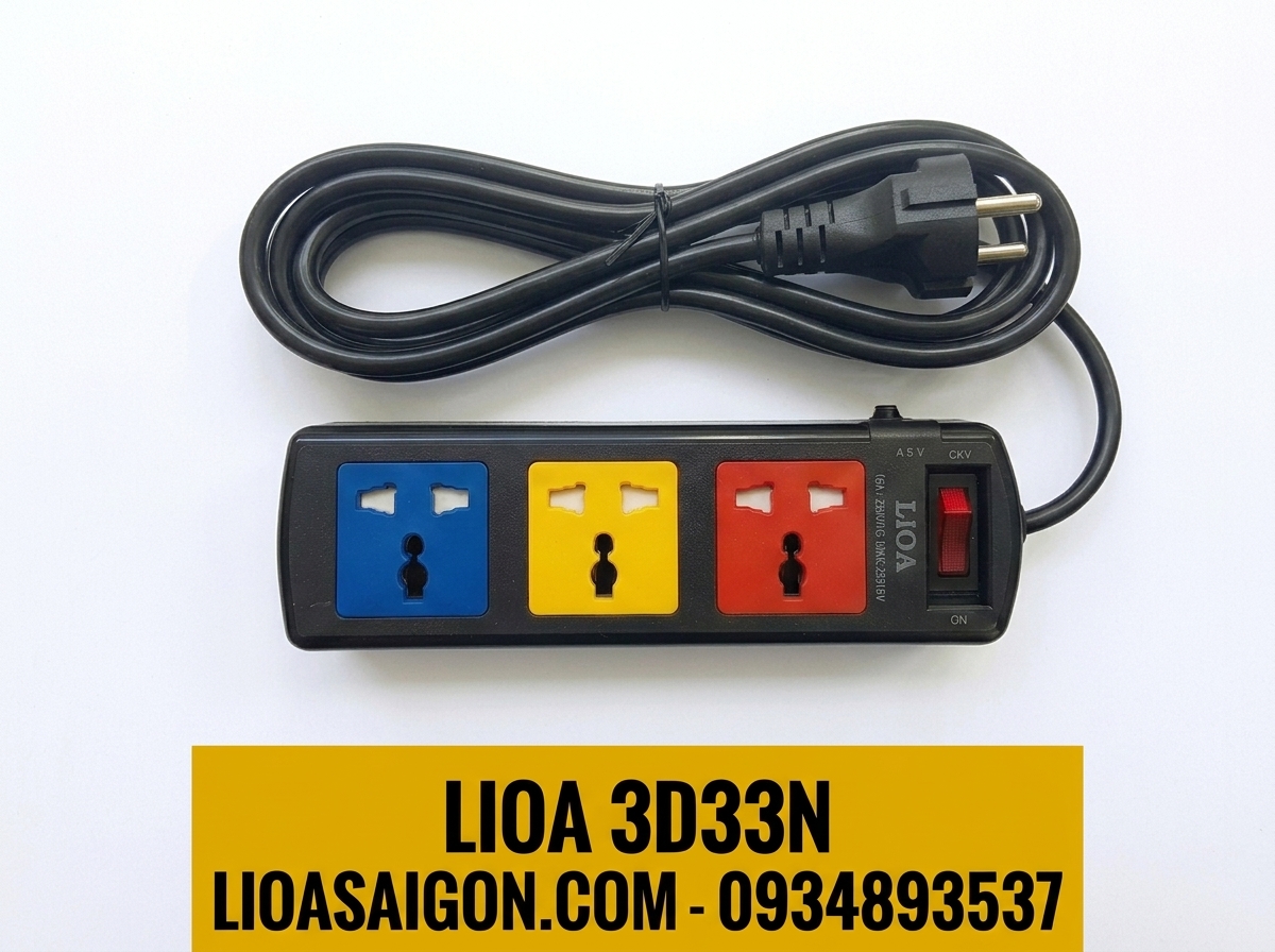 Ổ Cắm LiOA 3D33N (3 Lỗ - 3m - 3 Lõi) Tiếp Địa An Toàn